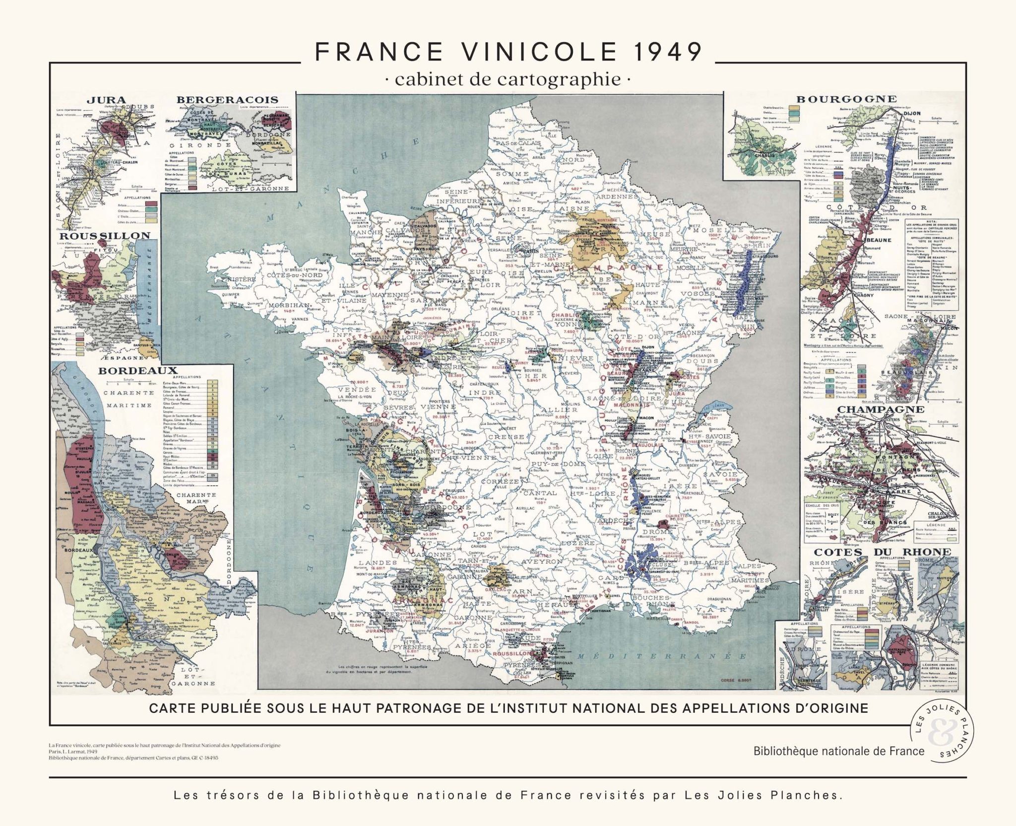 Vintage wine map of France - 1949 - Les Jolies Planches